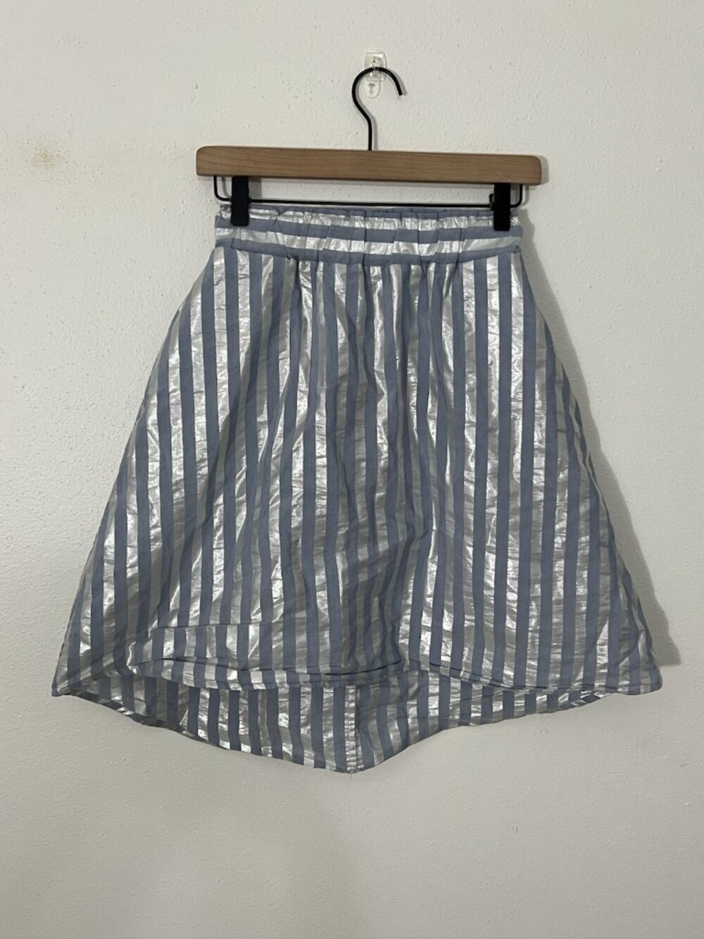 Jijil Linen Blend Striped Skirt Size 8 Blue Silver Striped Pockets Pull On